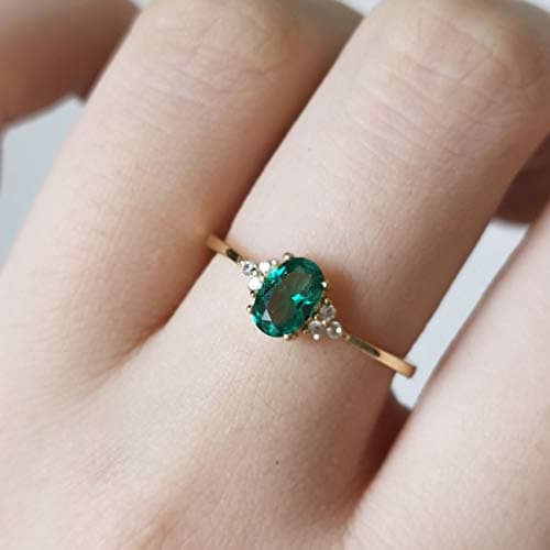 Michooyel 18K Gold Plated Oval Cut Emerald Diamond Rings
