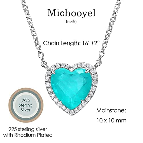 Michooyel Sterling Silver Paraiba Heart Pendant, 5ct Tourmaline, 16-18" Chain