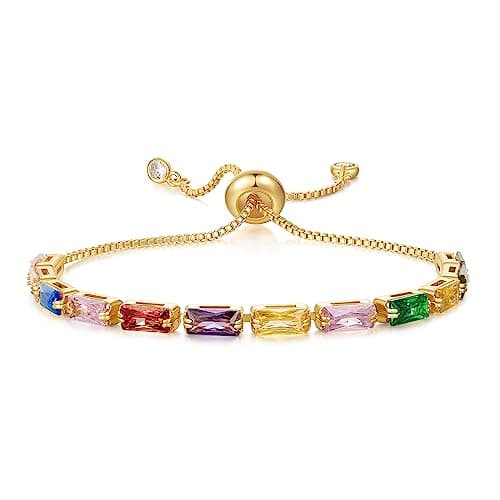 KissYan 14K Gold Plated Cubic Zirconia Adjustable Slider Tennis Bracelet