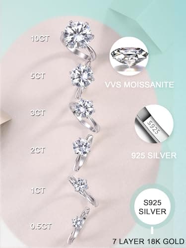 JiuZuan 0.5-10 Carat Moissanite Solitaire Engagement Rings for Women