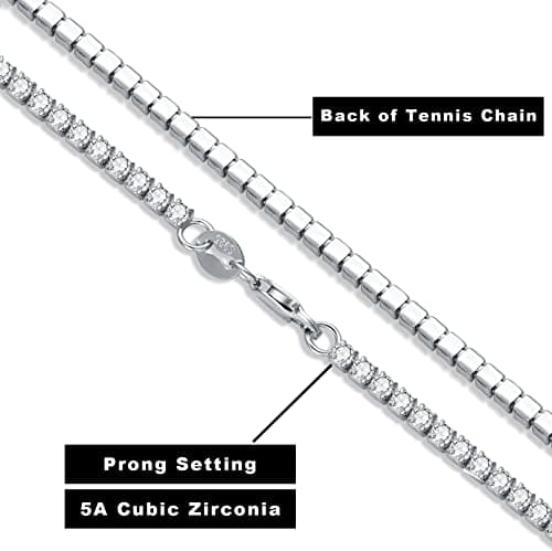 Dralox Sterling Silver Cubic Zirconia Tennis Necklace for Women & Men
