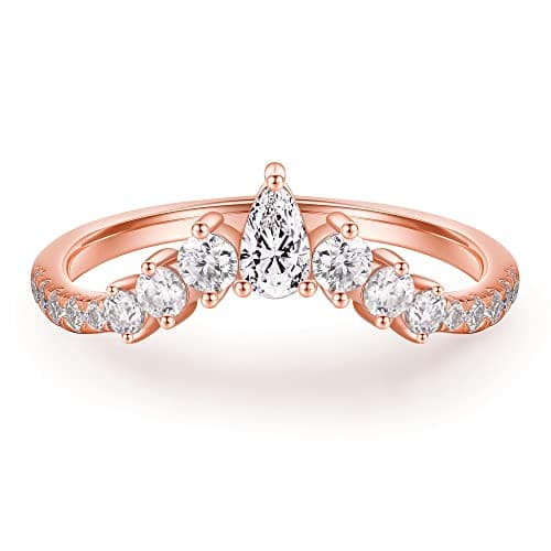 Unique Moissanite Wedding Band for Women, 14K Gold Vermeil, Pear & Round Stones