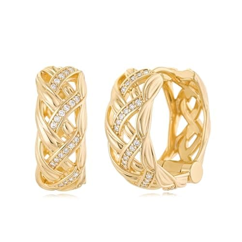MYEARS 14K Gold Plated Hypoallergenic Women's Gold Earrings Cubic Zirconia Hoop