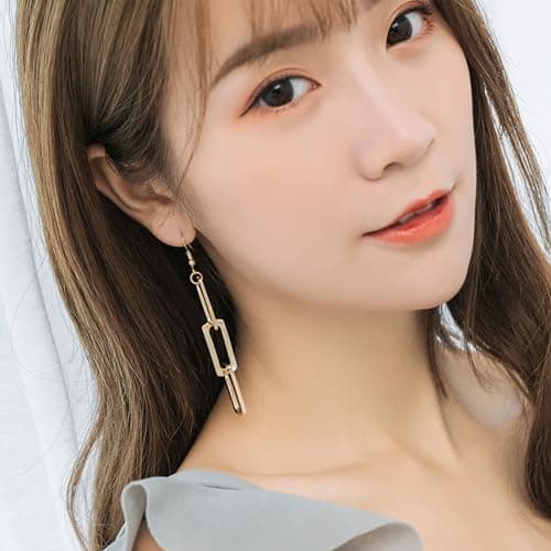 QIAOLEHUI Gold & Silver Plated Minimalist Rectangle Dangle Earrings for Women