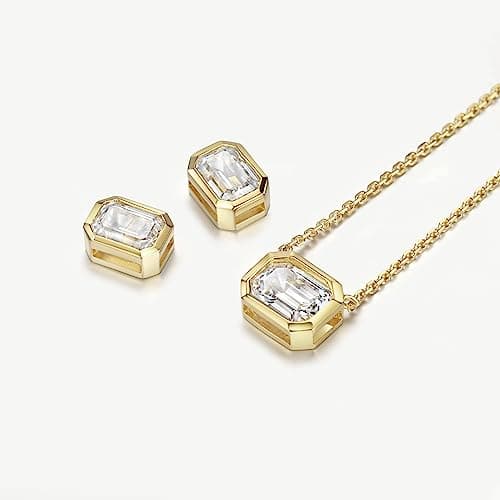 Michooyel 1ct Emerald Cut 18k Gold Plated Sterling Silver Stud Earrings for Women