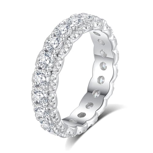 Moissanite Eternity Ring for Women D Color VVS1 Round Cut S925 Sterling Silver 18K White Gold Plated Wedding Ring