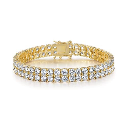Gemsme 18K Gold Plated 2 Row Round Cubic Zirconia Tennis Bracelet