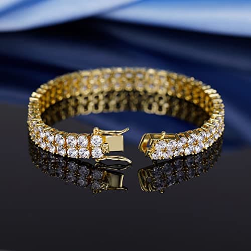 Gemsme 18K Gold Plated 2 Row Round Cubic Zirconia Tennis Bracelet