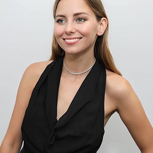 BERRICLE Rhodium Plated Graduated CZ Tennis Necklace for Women, 9.5-32"