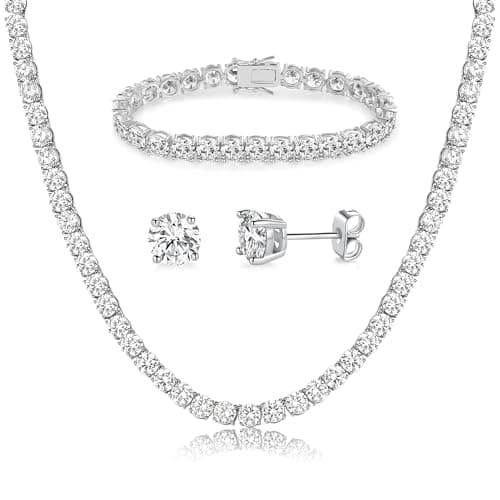 Gemsme 18K White Gold Plated Jewelry Set - Necklace, Bracelet, Earrings Pack of 3