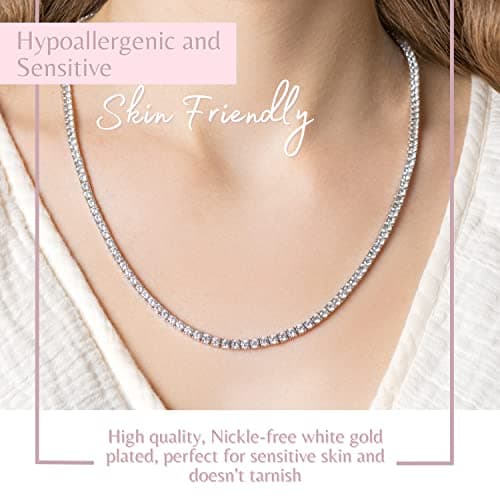 MAZZERI 3.0mm Round Cubic Zirconia Tennis Necklace For Woman And Men