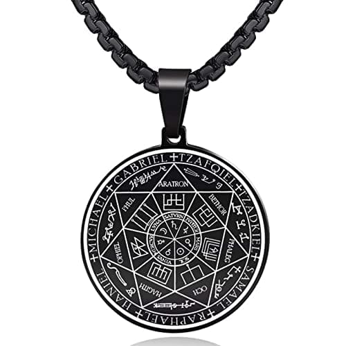 FLYUN Seven Archangels Protection Pendant Necklace, Stainless Steel, 24 inches