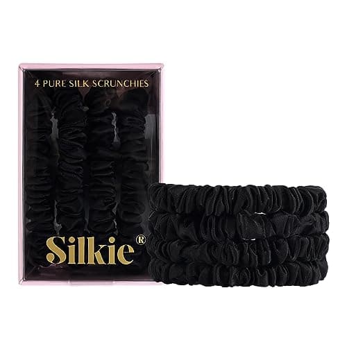 Silkie x4 Set Champagne Travel Pouch Mulberry Silk Scrunchies
