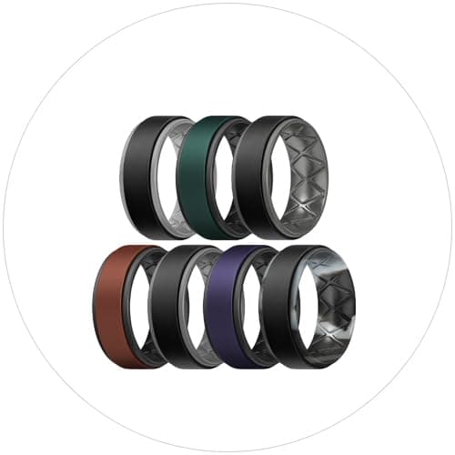 Egnaro Breathable Silicone Wedding Bands for Men - Multipack Step Edge