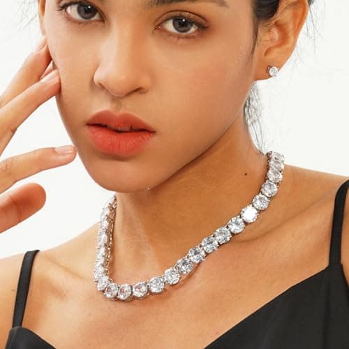 OYOGAA 14K Gold & Silver 10MM Tennis Diamond Baguette Choker for Men & Women