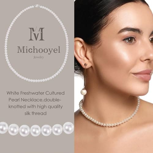 Real Pearl Necklace for Women 5-6mm Genuine Freshwater Cultured Pearl Strand with Sterling Silver Clasp