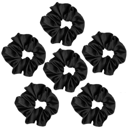 Silk Scrunchies for Women, Soft Hair Ties in Black (4.3 inch)