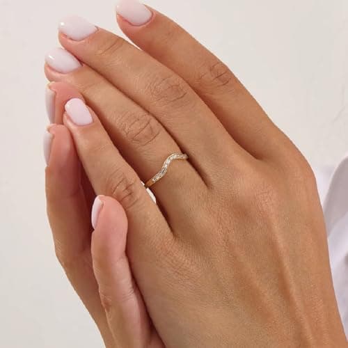 KOIMILA Women's 14k Gold Plated Minimalist Curved Half Eternity Diamond Band Ring
