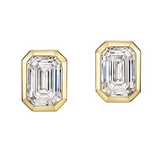 Michooyel 1ct Emerald Cut 18k Gold Plated Sterling Silver Stud Earrings for Women
