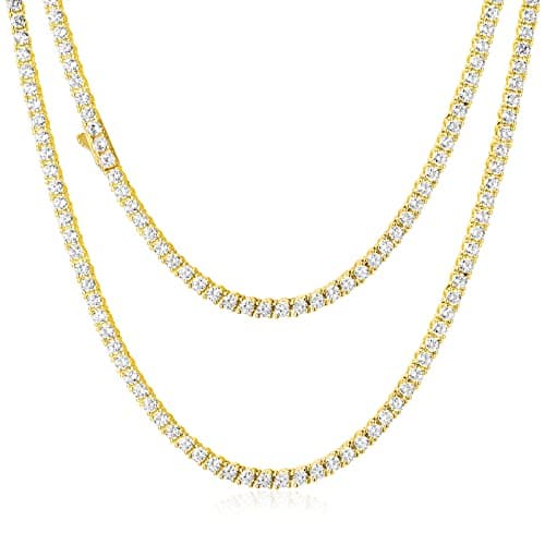 Luxfine 14K White Gold Plated 3mm Tennis Necklace & Choker 5A+ CZ Iced Out Jewelry
