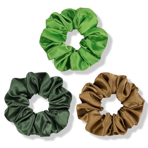 Fittia Black Silk Scrunchies for No Crease Sleep, Silky Satin Hair Ties, 5 Pack
