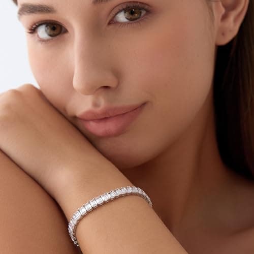 Michooyel Emerald Cut Cubic Zirconia Tennis Bracelet, 925 Sterling Silver, Iced Shine 6-7.5 inches