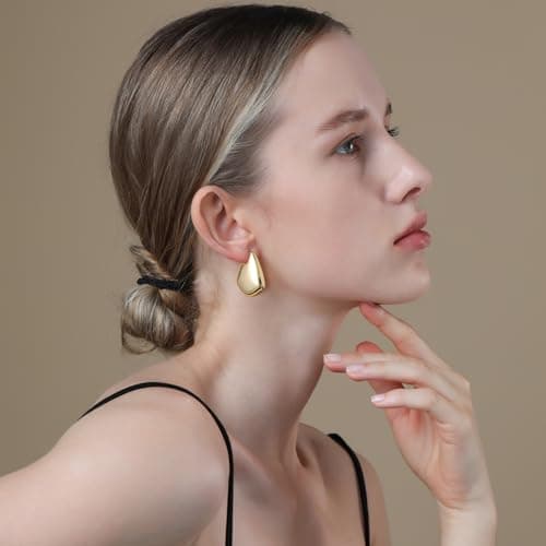 Hypoallergenic Gold Hoop Earrings for Women, Trendy 25/35mm Open Teardrop Dupes