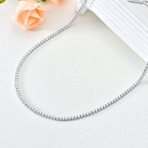 Dralox Sterling Silver Cubic Zirconia Tennis Necklace for Women & Men