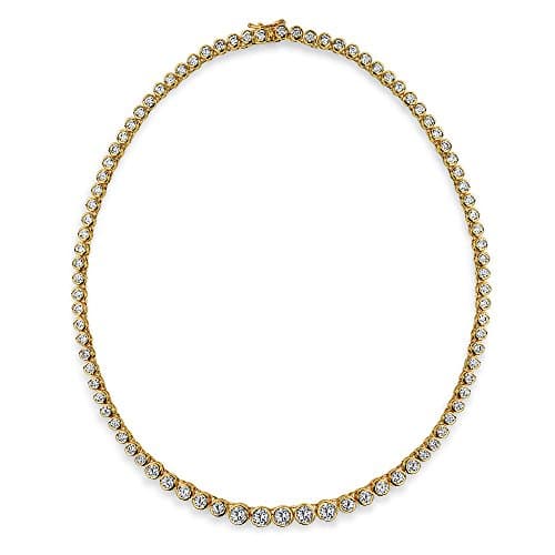 Stunning Silver 14K Gold Plated Rose CZ Bridal Tennis Necklace
