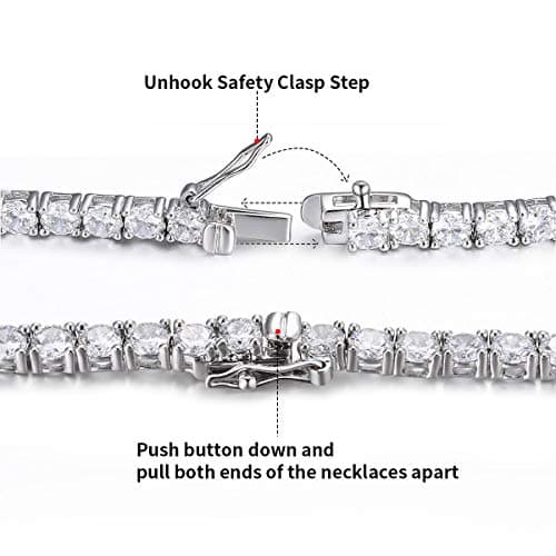 MDFUN 18K White Gold Plated Round Cubic Zirconia Tennis Necklace 14-24 inches