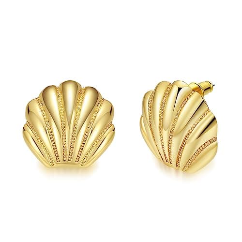 ENVEYO Hammered Geometric Gold Stud Earrings for Women Trendy Square Irregular Chunky Necklace