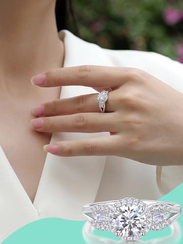 1.4 CT Moissanite Promise Ring, Diamond Wedding Band for Her, Sterling Silver 18K Gold Plated