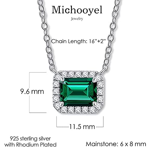 Michooyel 925 Sterling Silver Lab-grown Emerald Pendant Necklace for Women