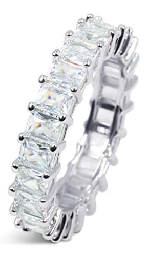 Savlano 18K White Gold Plated CZ 4x4MM Square Eternity Ring for Couple