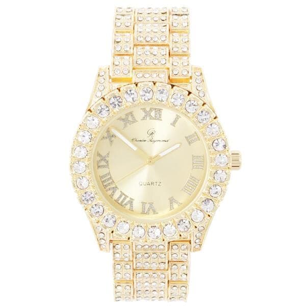 Charles Raymond Iced Out Mens Tennis Cross Necklace & Blinged Out Cuban ZZ Watch Set - ST10327TCR