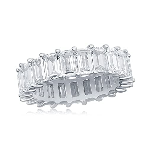 Sterling Silver Emerald Cut Eternity Band Ring Cubic Zirconia