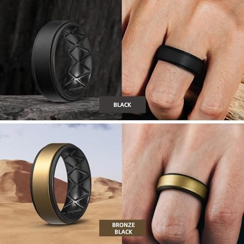 Egnaro Breathable Silicone Wedding Bands for Men - Multipack Step Edge