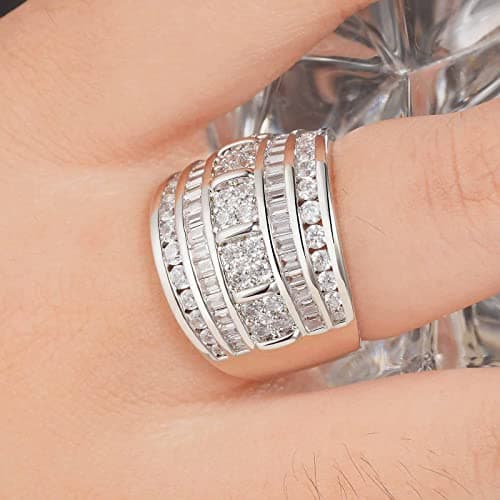 AIHUASI Wide Wedding Bands for Women, Cubic Zirconia Engagement Rings, Stackable White Gold, Size 5-10