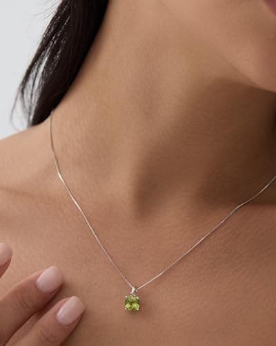 Michooyel Sterling Silver Peridot Pendant Necklace for Women, 16-18 Inch