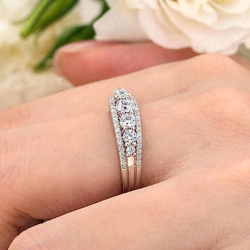 SHELOVES Sterling Silver Eternity Bands with Simulated Diamonds for Women