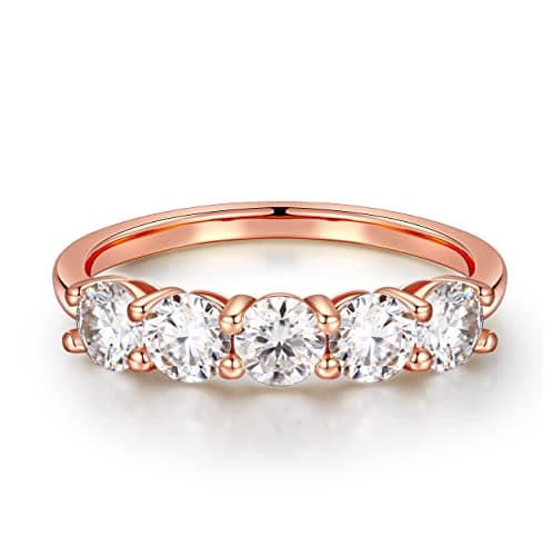 MOOSEA 5 Stone Moissanite Anniversary Rings, 3.75MM 14K White Gold Filled Jewelry