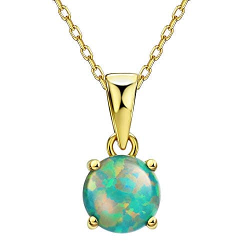 Michooyel Sterling Silver 4 Prong Opal Pendant Necklace 18K Rose Gold Tone