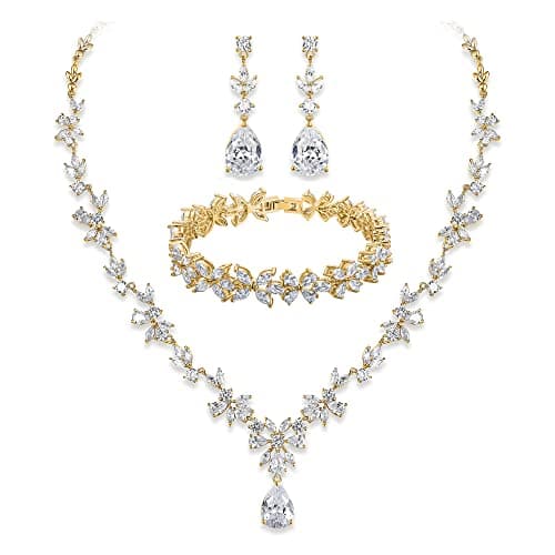 Crysdue Wedding Jewelry Set: Elegant Dangle Earrings & Teardrop Necklace for Bridal Party