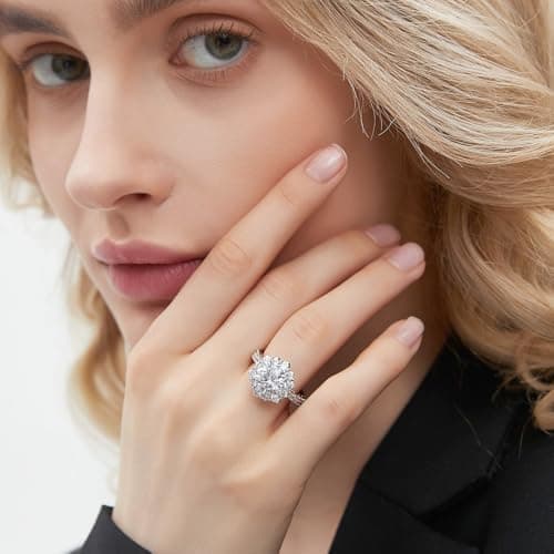 Elio Passero Women's Moissanite Engagement Rings, D Color, VVS1 Clarity, 925 Sterling Silver, 18K White Gold Plated