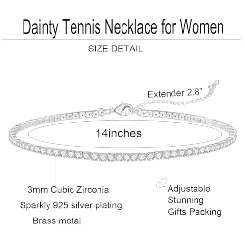 Yamberdoly Tennis Necklace for Women 14 Inches Silver Cubic Zirconia Chain
