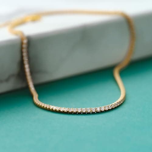 MIONZA 18K Gold Vermeil Simulated Tennis Choker Necklace for Women