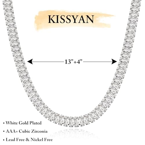 KissYan 14K White Gold Plated Cubic Zirconia Tennis Necklace