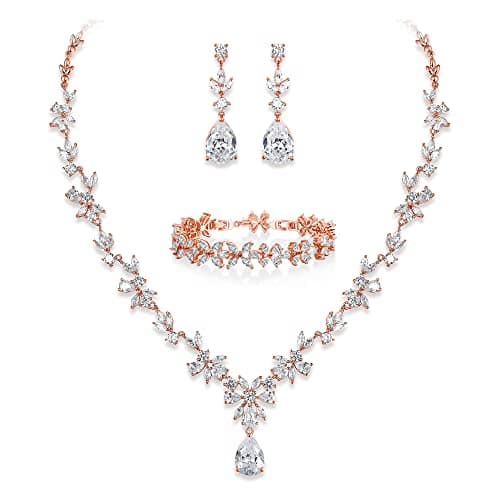 Crysdue Wedding Jewelry Set: Elegant Dangle Earrings & Teardrop Necklace for Bridal Party