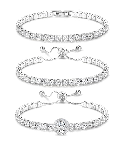 YADOCA Silver Plated Cubic Zirconia Bracelet Stack Set