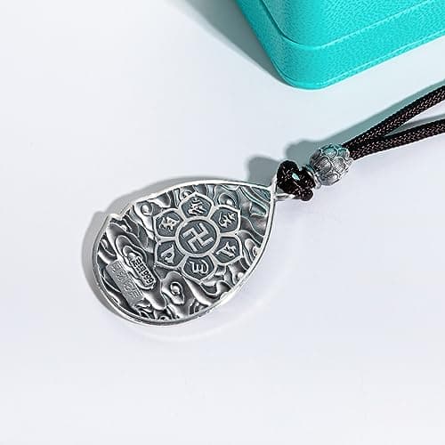 AnuClub S999 Sterling Silver Buddha Guanyin Pendant Necklace Lucky Amulet Jewelry